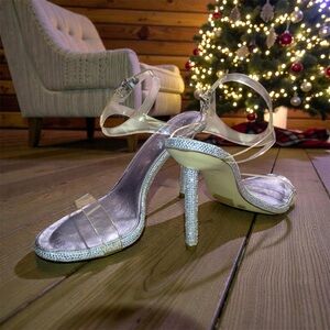 Gianni Bini Clear Strap Diamond Rhinestone Heels Size 12 NWOT